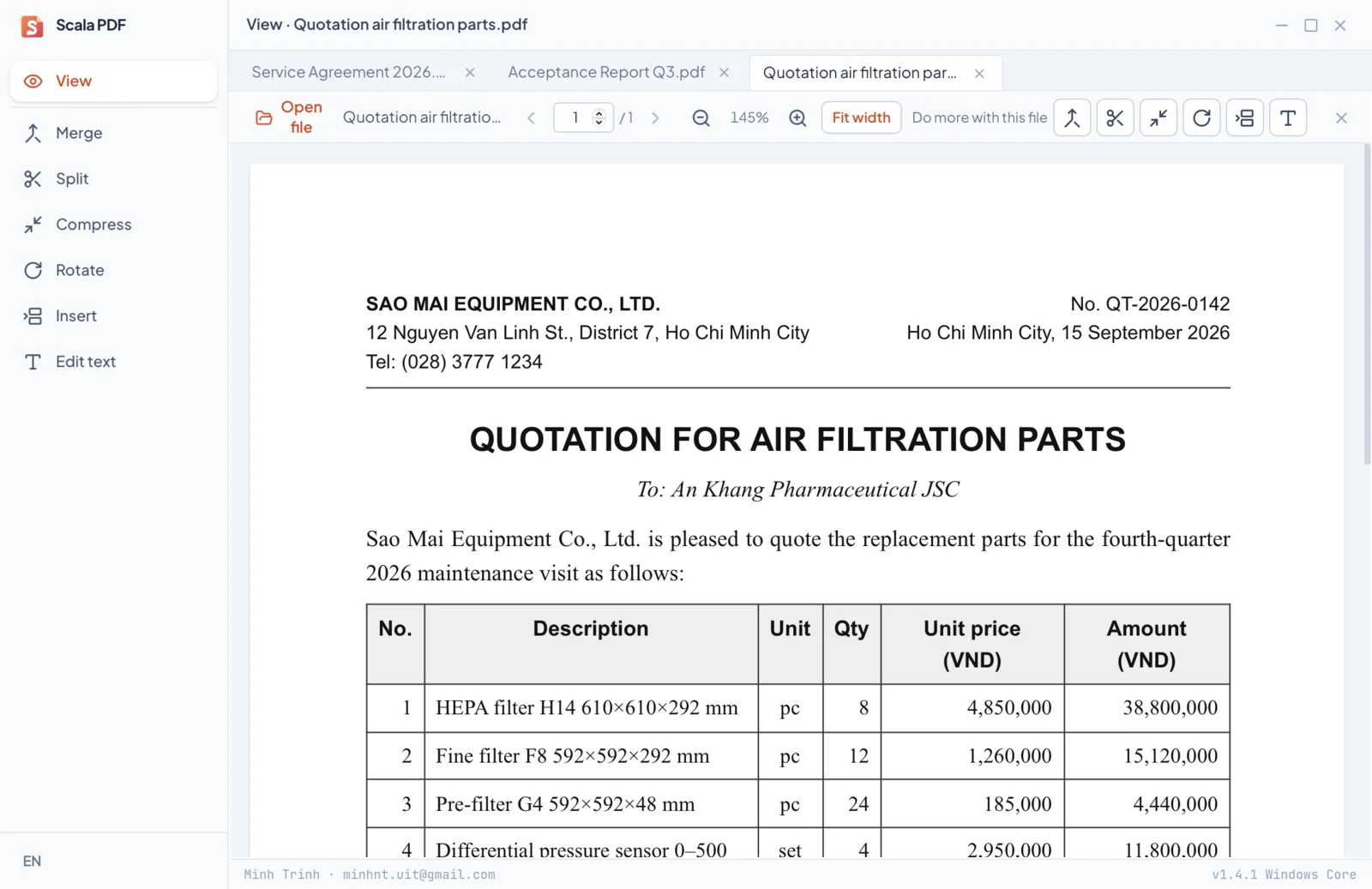 The Scala PDF window with multiple files open in tabs