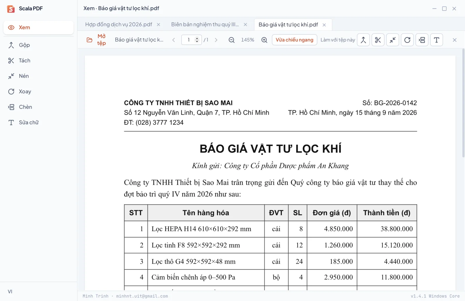 Giao diện làm việc của Scala PDF với nhiều tài liệu được mở cùng lúc